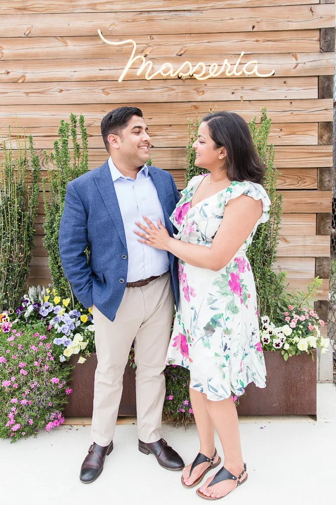 Engagement pictures in front of Masseria Restaurant | Union Market Engagement | Megan Rei Photography