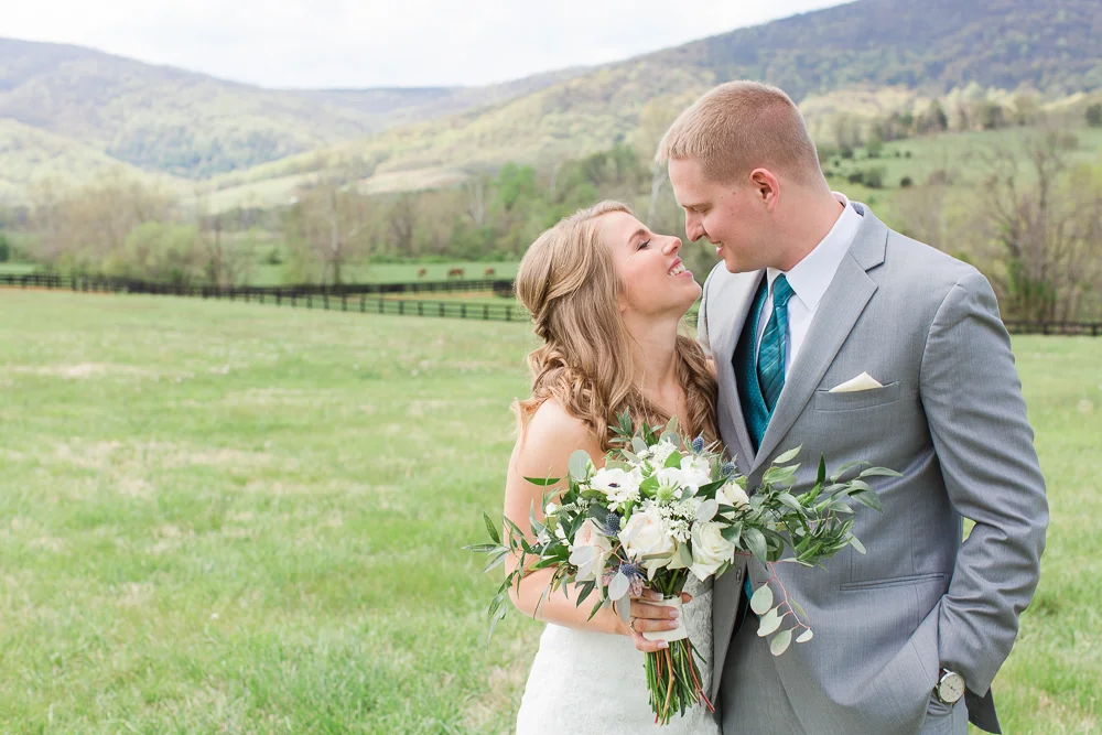 Sweet photo of the bride and groom on their wedding day | King Family Vineyards wedding