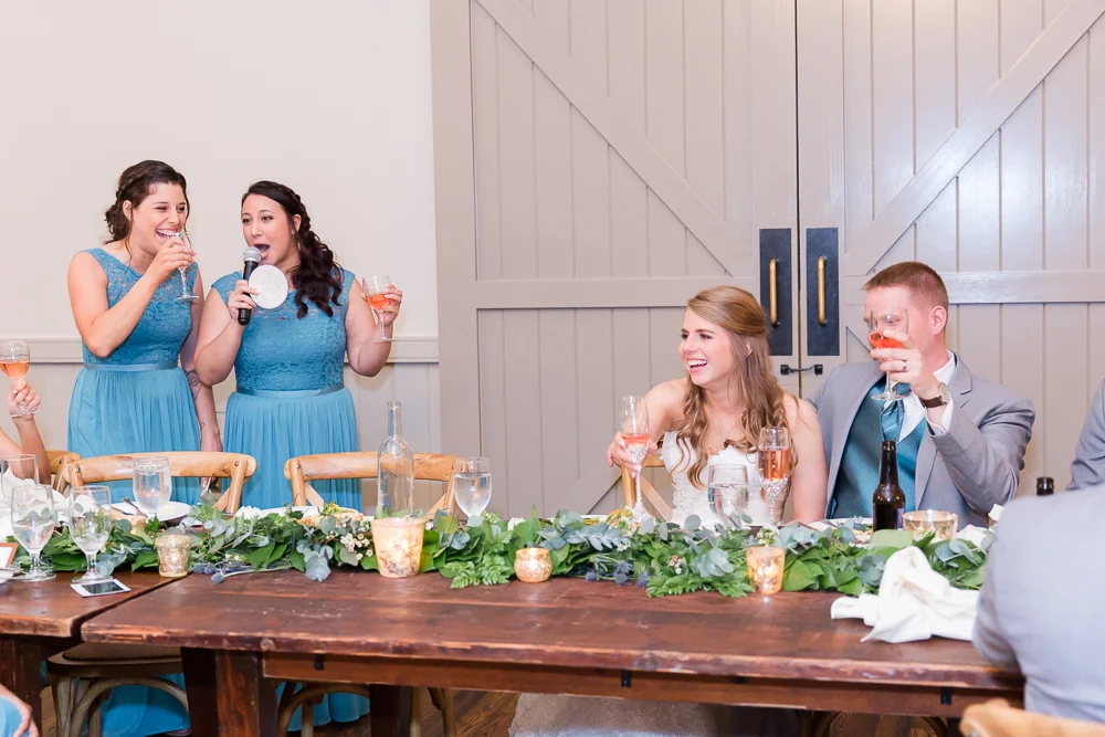 Candid photo of the maid of honor toast at King Family Vineyards | Crozet Wedding Photos