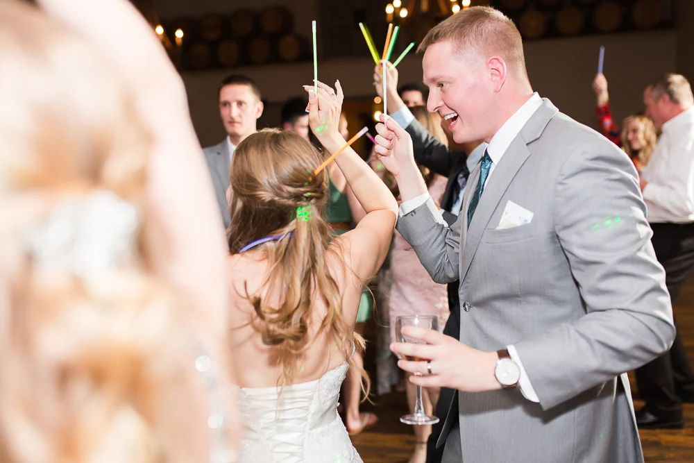 Bride and groom dancing with glow sticks at King Family Vineyards | Guyton Mobile DJ