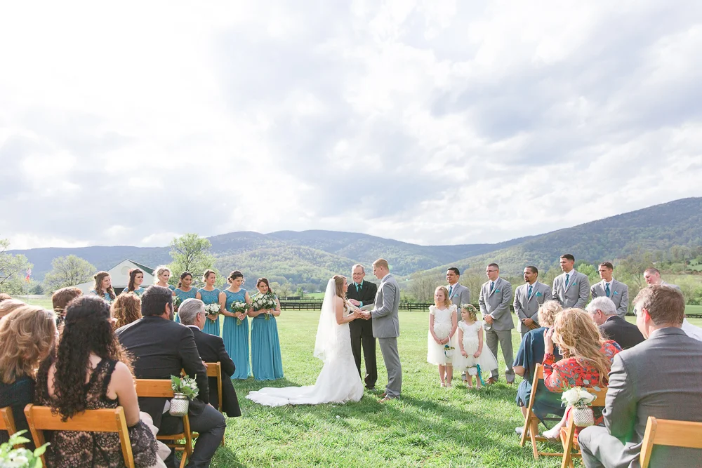 Ceremony view of the Blue Ridge Mountains at King Family Vineyards | Crozet Virginia Wedding Venue