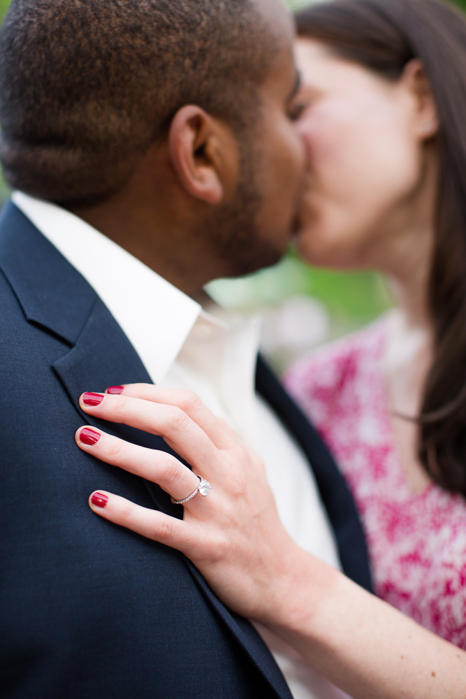Close up photo of the engagement ring during photo shoot in Central Park