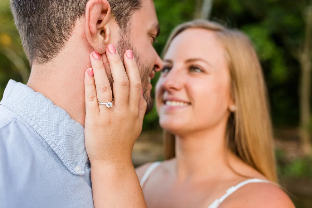 Close up photo of solitaire engagement ring