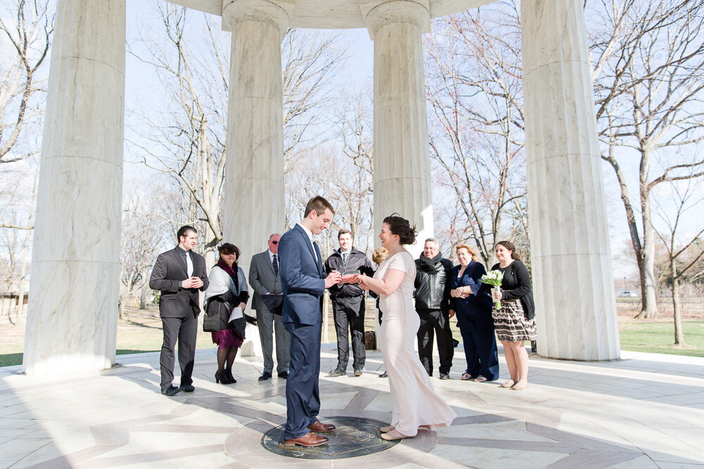 Intimate wedding ceremony at the DC War Memorial