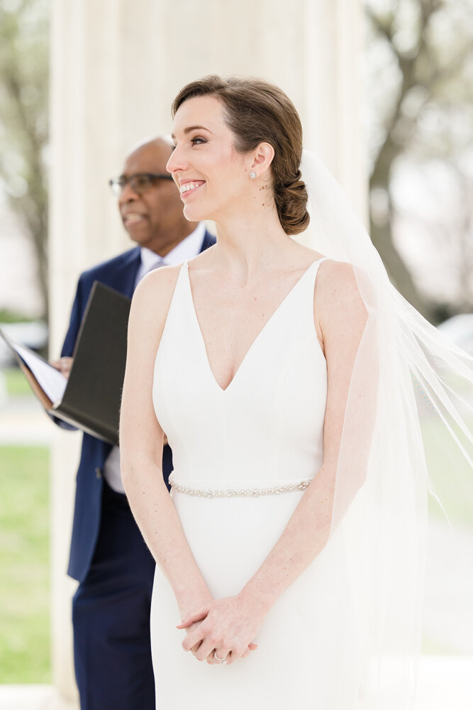 Bride smiling during intimate wedding in DC