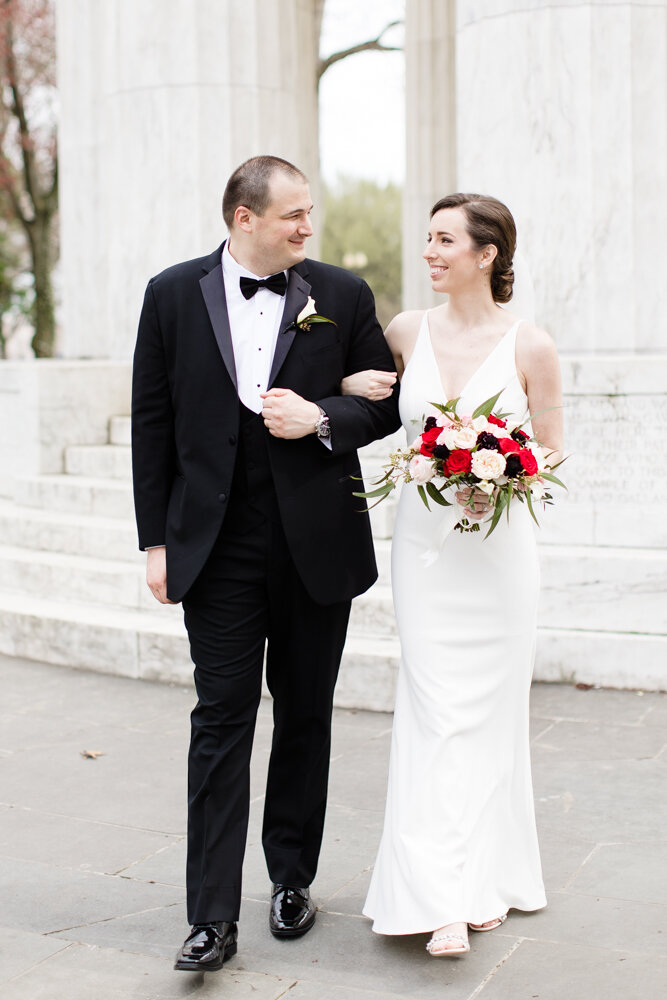 Candid wedding photo of bride and groom during a National Mall wedding in DC