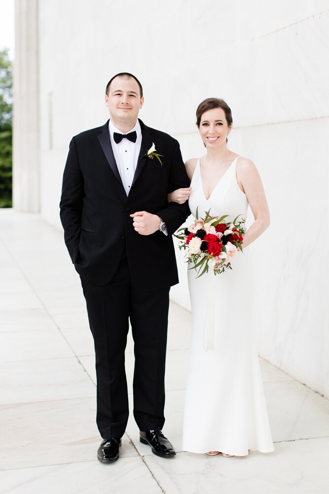Newly married couple at the Lincoln Memorial in DC
