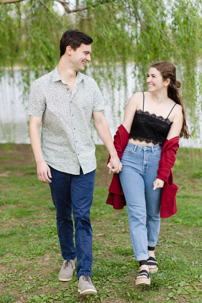 Constitution Gardens engagement photos by the willow tree