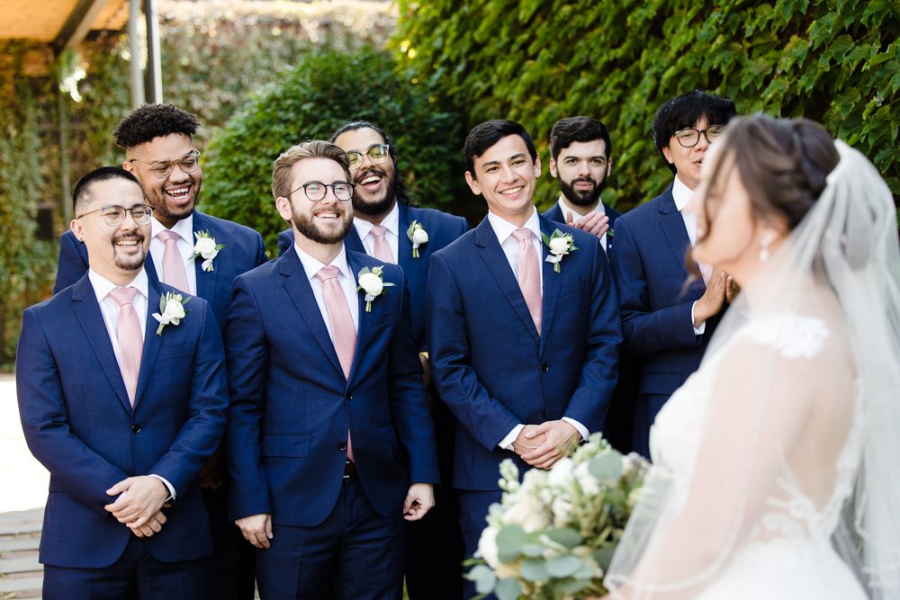 First look with groomsmen