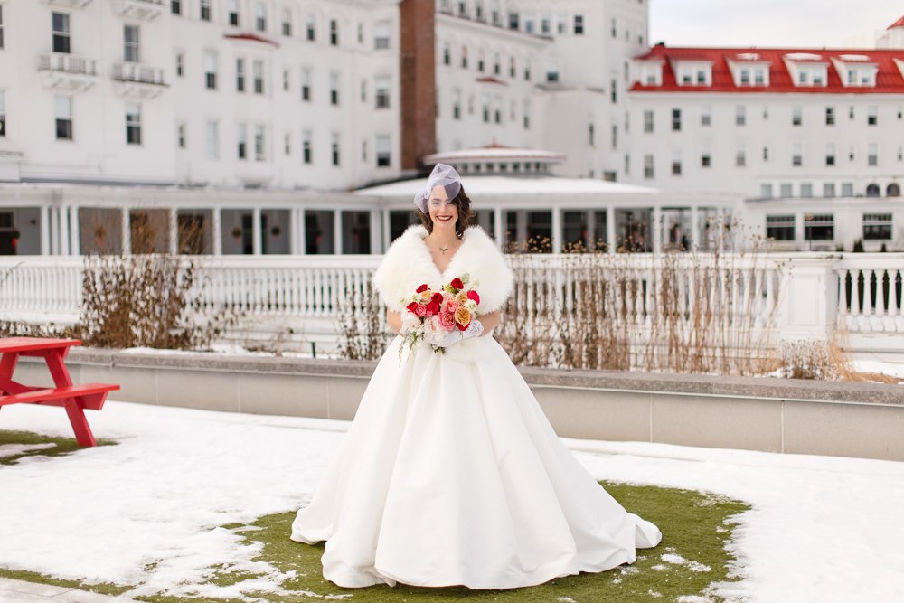 Winter bride at the Omni Mount Washington Resort