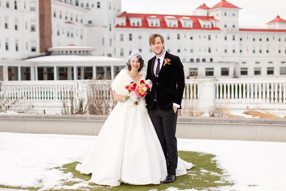 Bride and groom at the Omni Mount Washington in NH