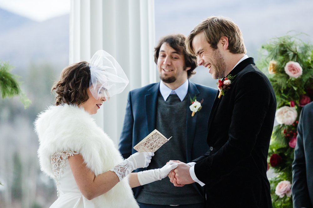 Reading vows during the wedding ceremony