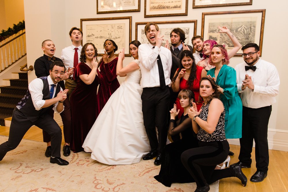Fun group photo with the wedding guests