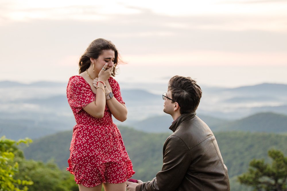 Emotional reaction to surprise proposal in the Blue Ridge Mountains