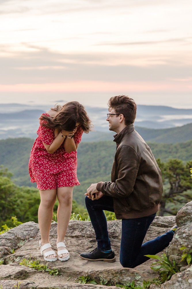 Surprise proposal reaction in Shenandoah National Park