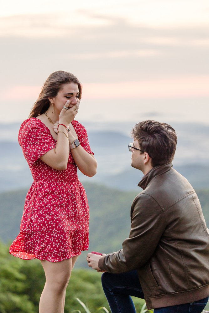 Happy tears during a surprise proposal