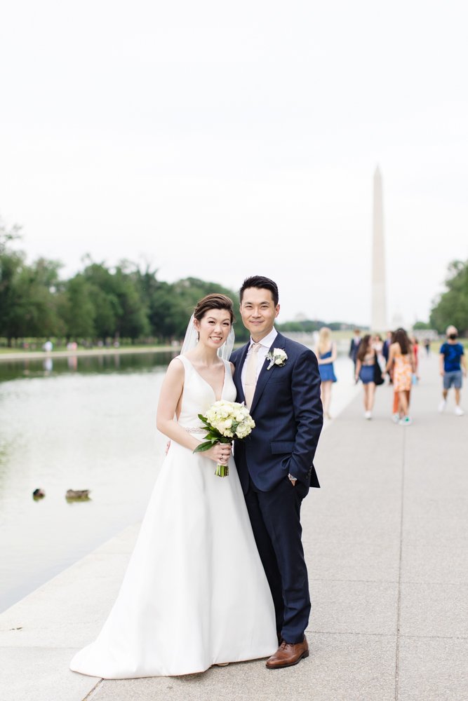 Reflecting Pool wedding photos with Washington Monument