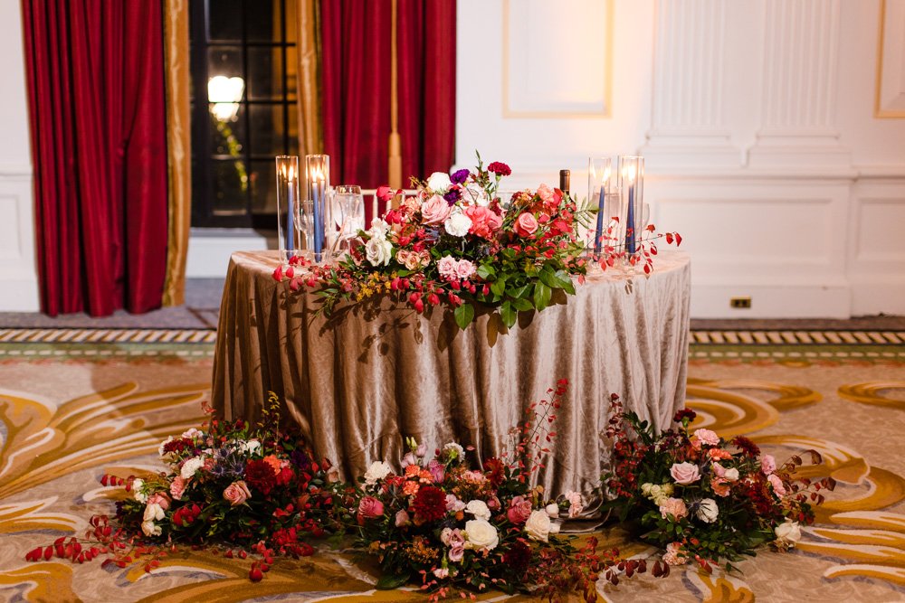 Sweetheart table at wedding reception
