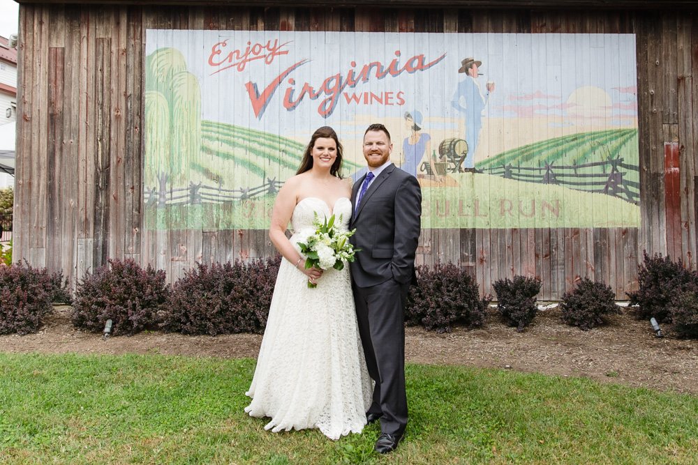 Winery at Bull Run wedding photos with mural