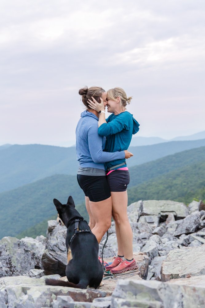 Engagement photos with two women in the Blue Ridge Mountains