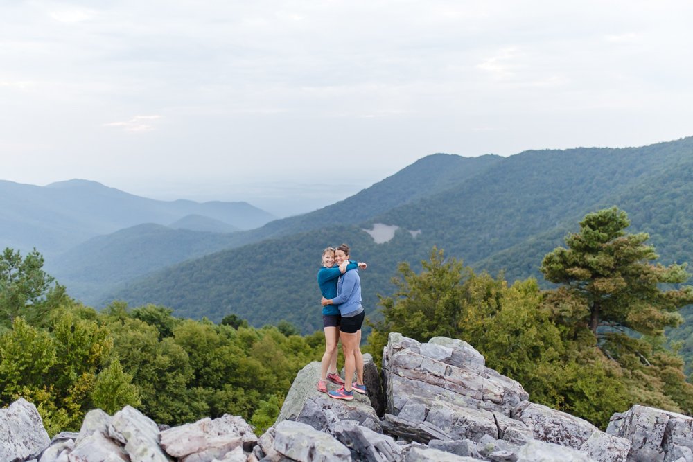 Scenic engagement photo with two women in Shenandoah National Park