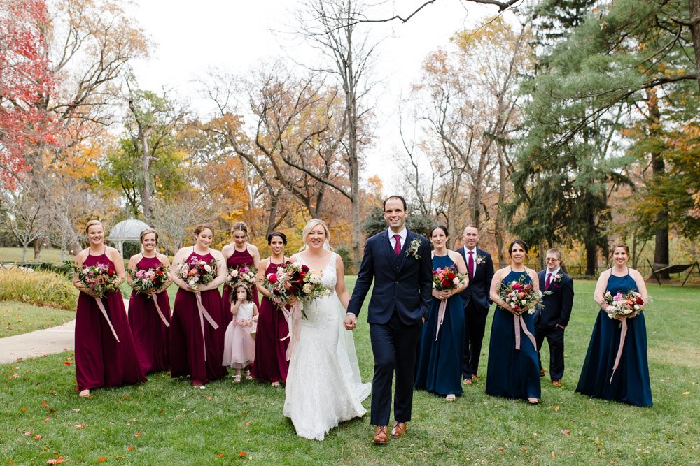 Navy and burgundy wedding party