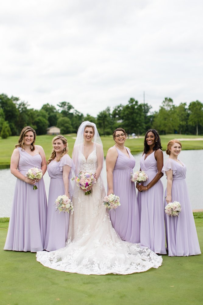 Bride and bridesmaids on the golf course