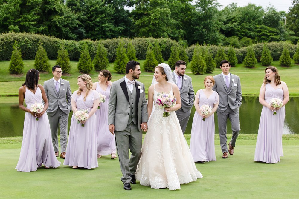 Bride and groom with their wedding party