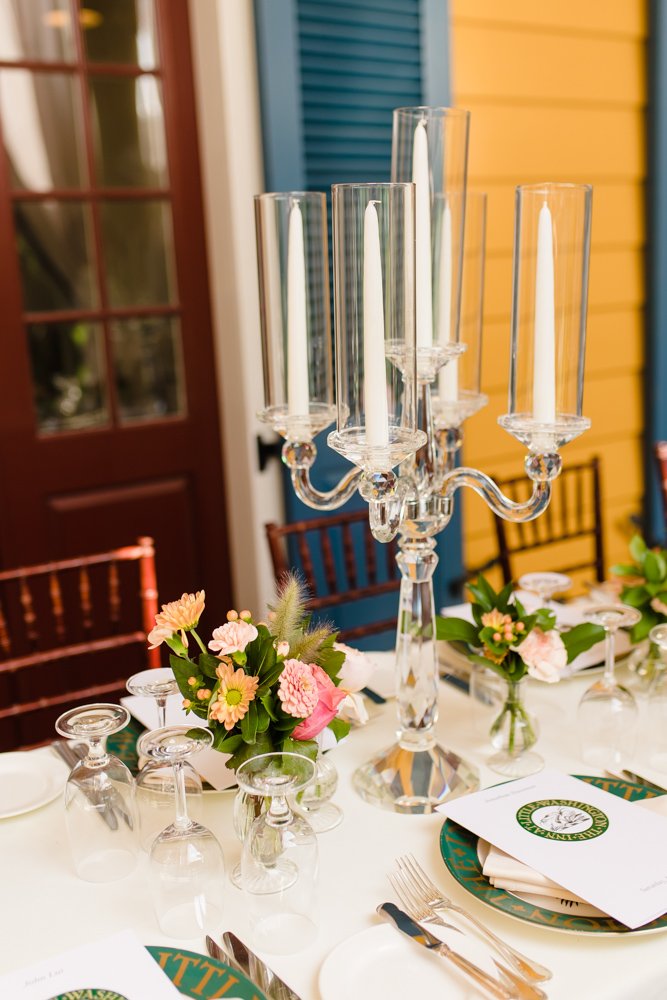 Candles and floral centerpieces for an Inn at Little Washington wedding