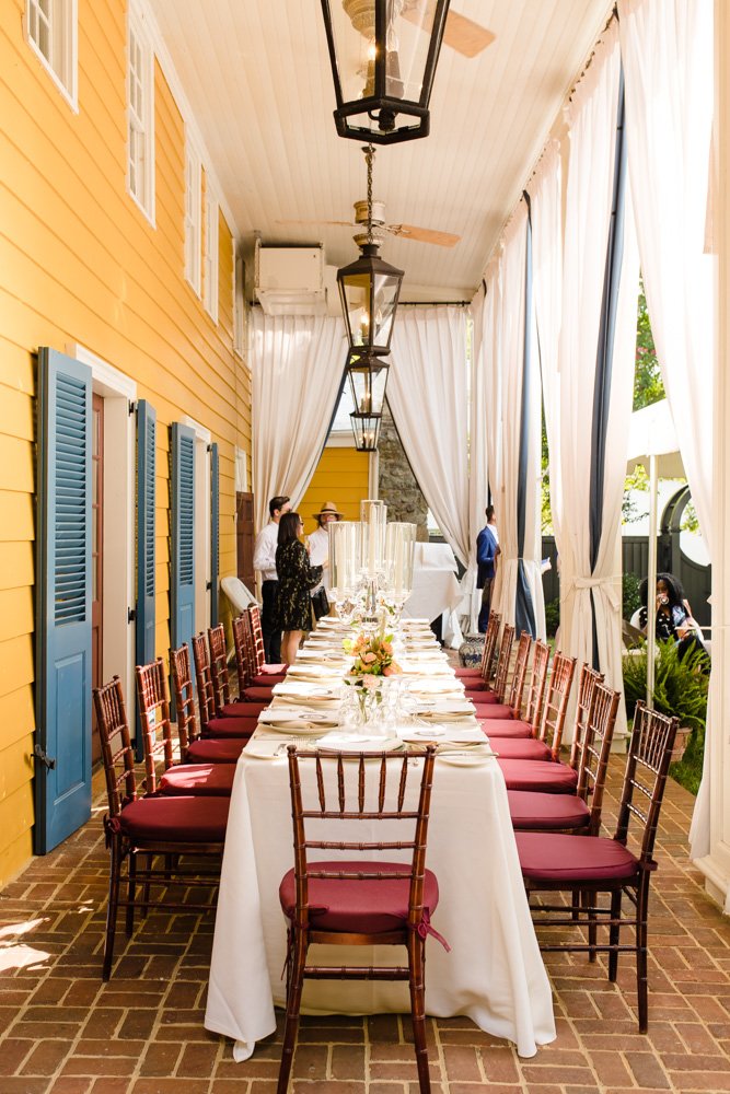 Dinner table set up for a summer wedding at the Inn at Little Washington