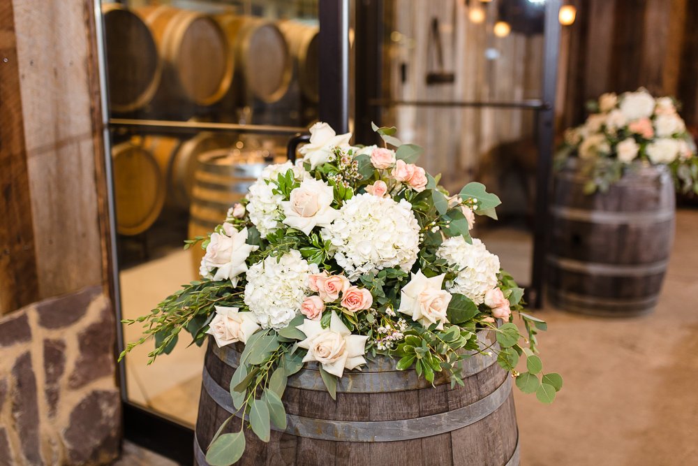 Wine barrel floral arrangement