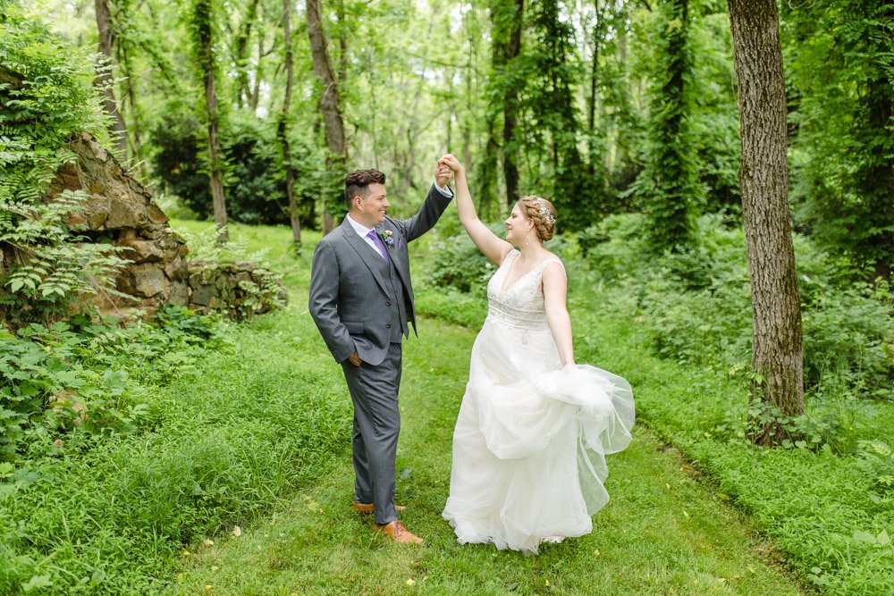 Wedding couple dancing in the forest