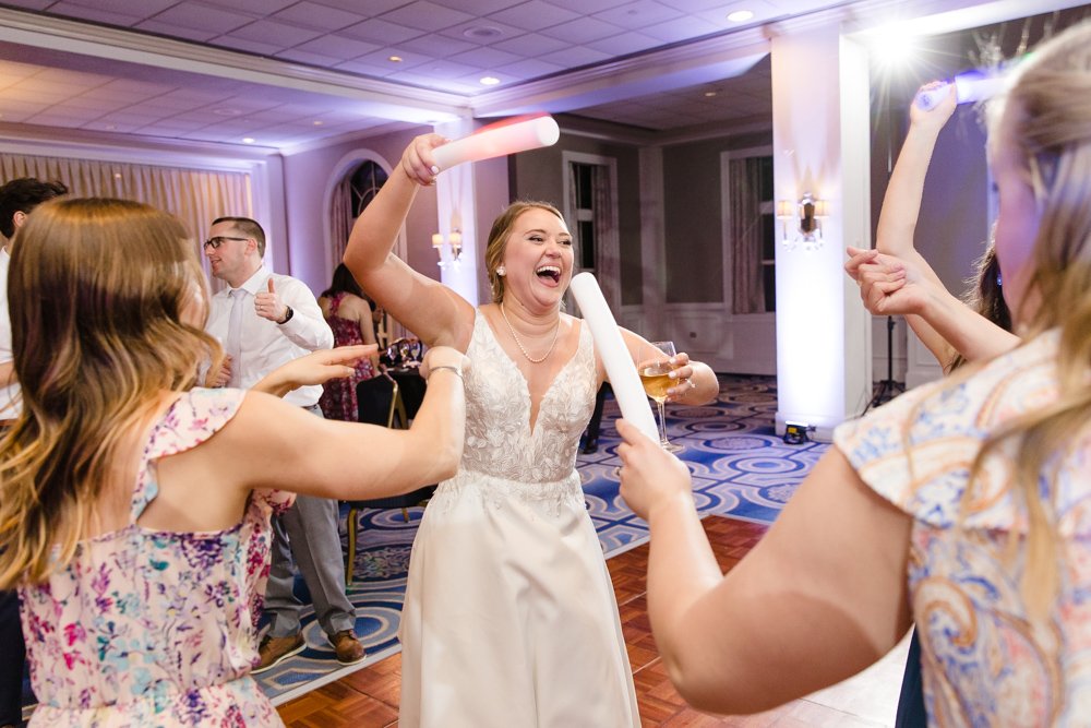 Dancing bride at wedding reception