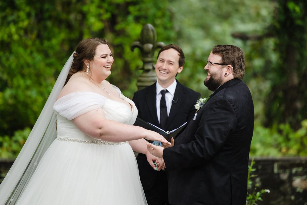 Candid wedding ceremony laughter