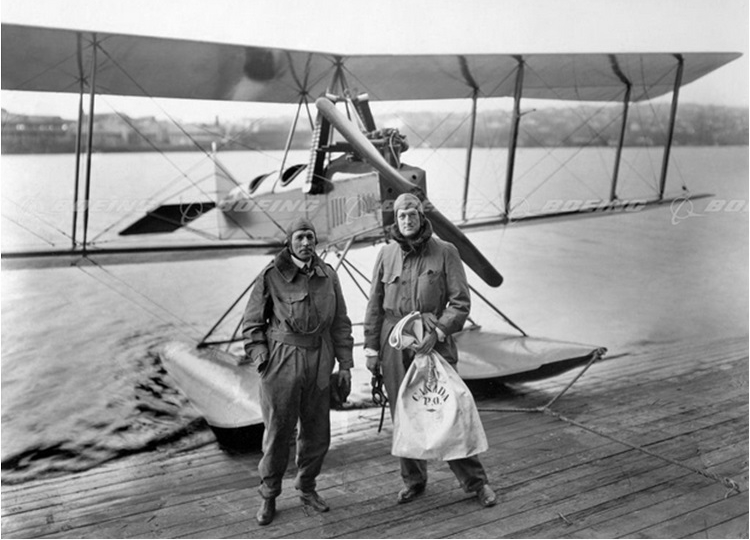 Bill Boeing on first international mail flight from Vancouver Canada to Seattle, WA - Circa 1919