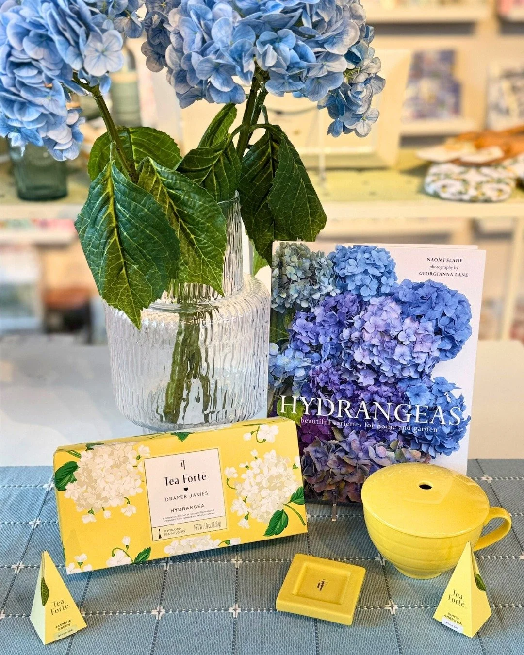 Tea Fort&eacute; Hydrangea promo is in bloom at @fine_lines_showroom 

10% off orders $500+

15% off orders $800+

March 23&ndash;April 24

Pairs beautifully in any display with the Hydrangea book by Naomi Slade

Stop by the @fine_lines_showroom  for