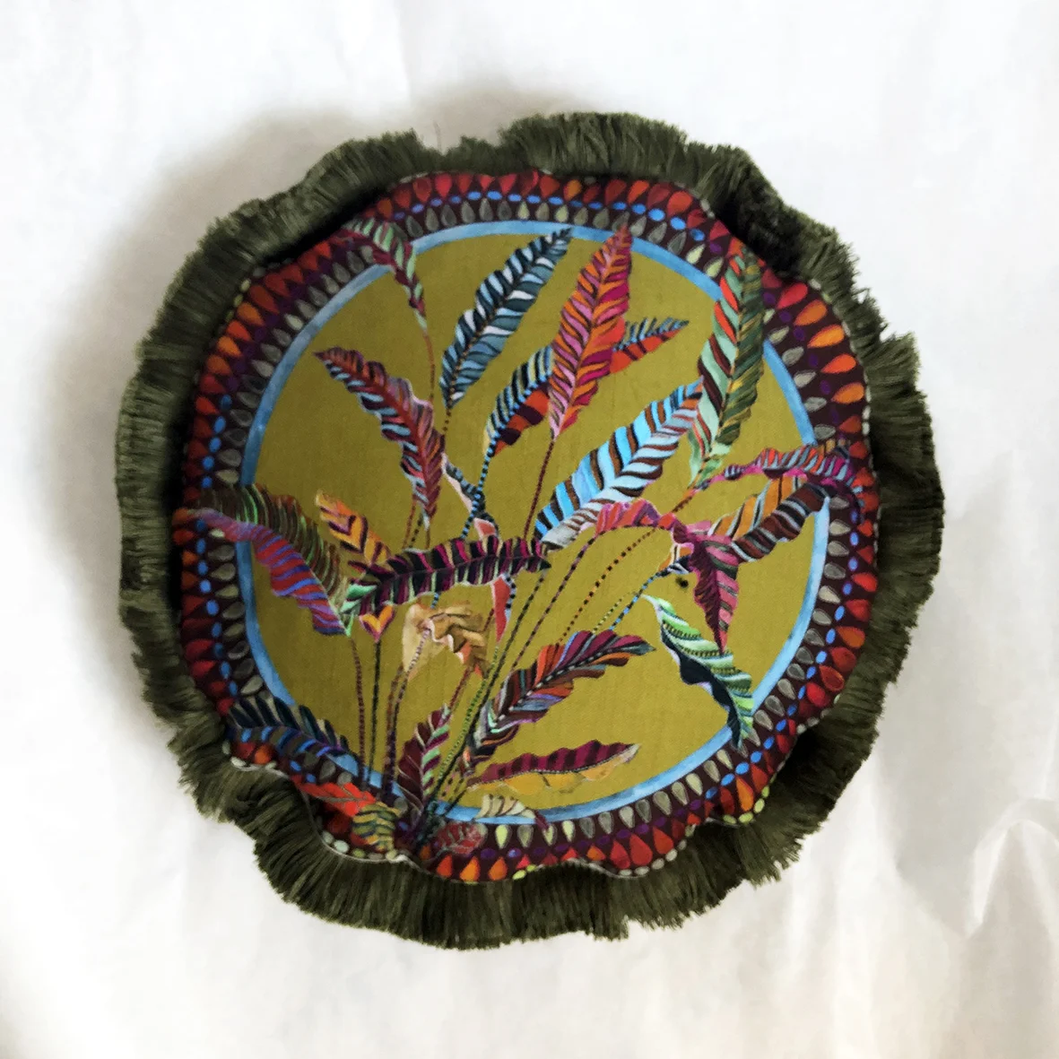 Sappho olive round cushion.jpg