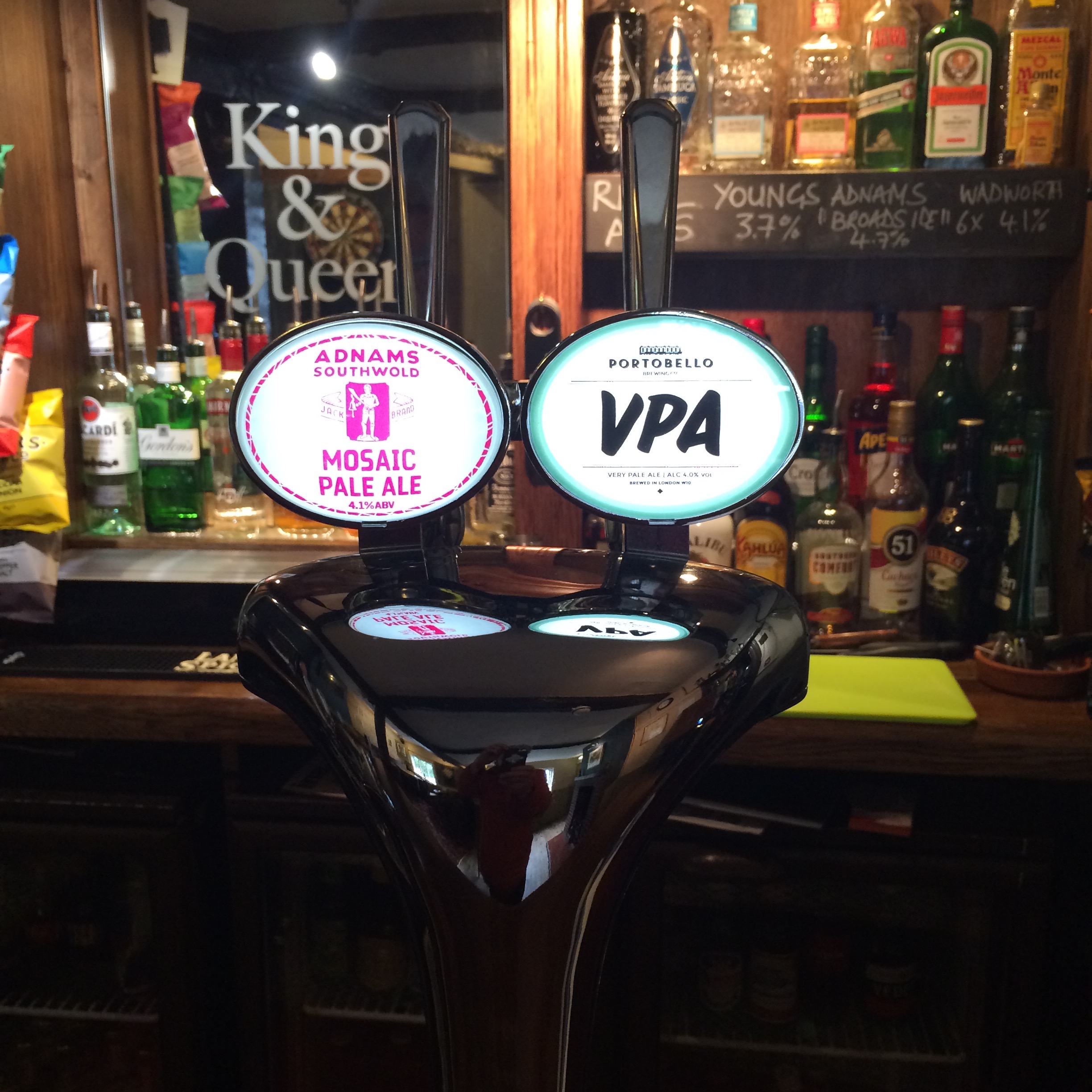 Two Rotational Craft Beers, currently Adnams Mosaic and Portobello VPA..