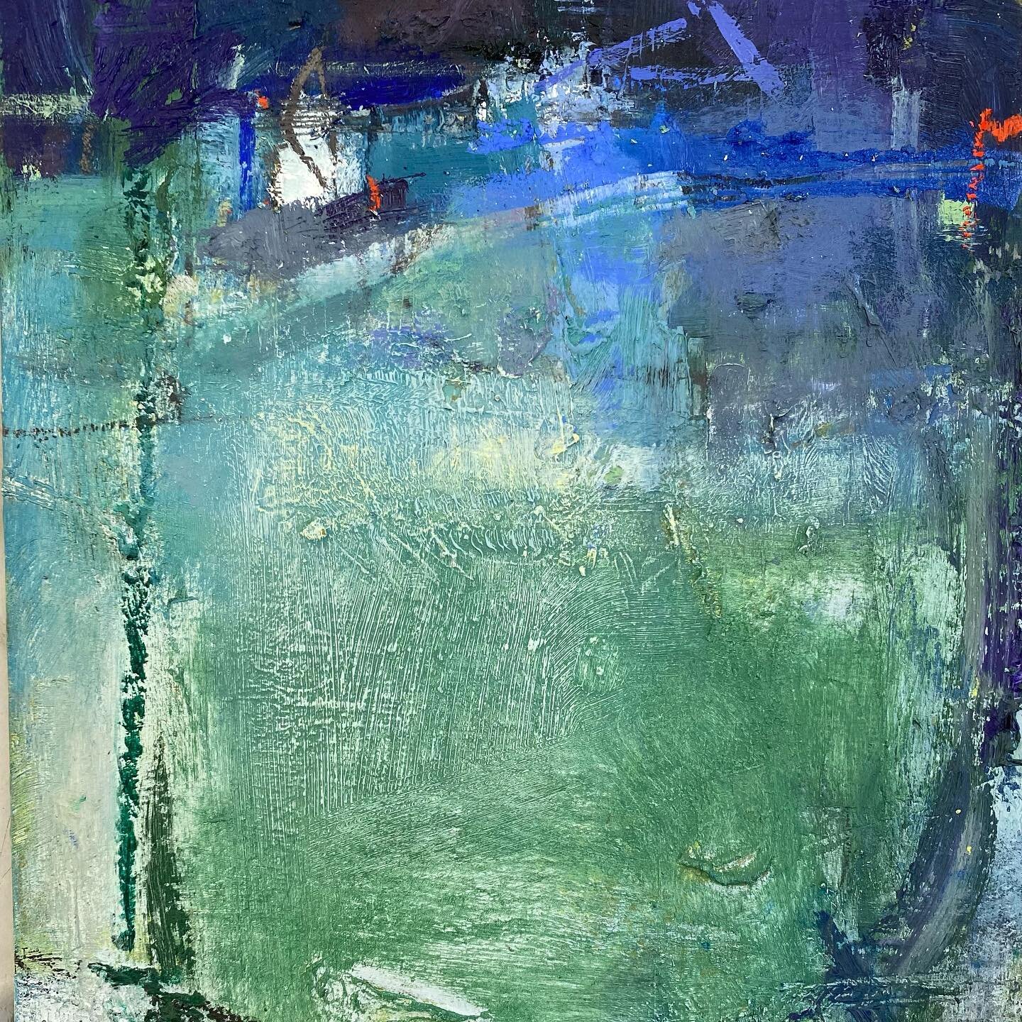 Pentre fields &hellip; abstracted view of the Welsh landscape , hanging  in my show in the gallery and online  Close to Home  @longandryle  #exhibitiononnow #bluelandscape #oilpainting  #summerfields  #katecorbettwinderart