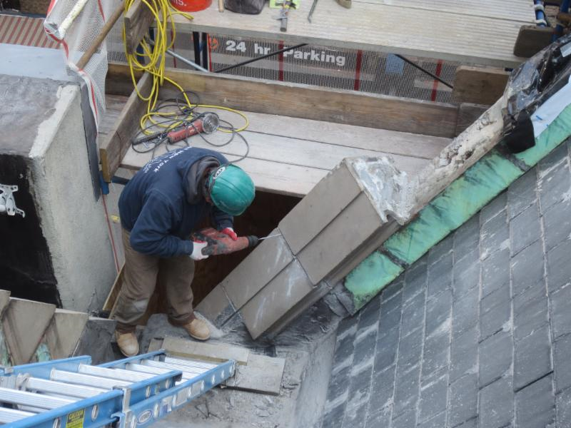 Repairs on the Rectory roof, overlooking 47th Street