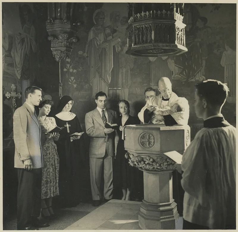 A Sister from the Sisterhood of the Holy Nativity at a Baptism at Saint Mary's in the 1950s