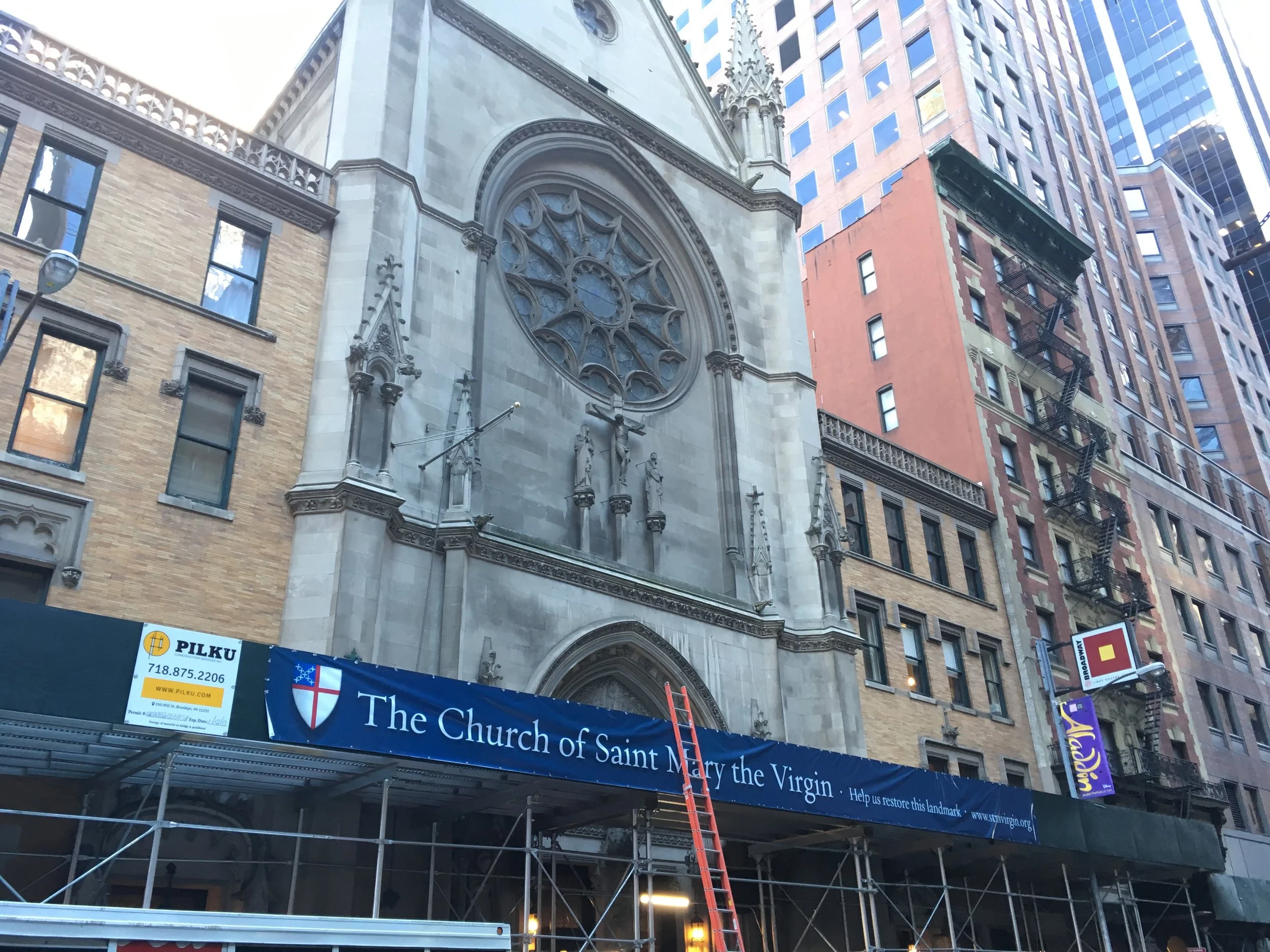 New banners were given for the sidewalk shed on West 46th Street