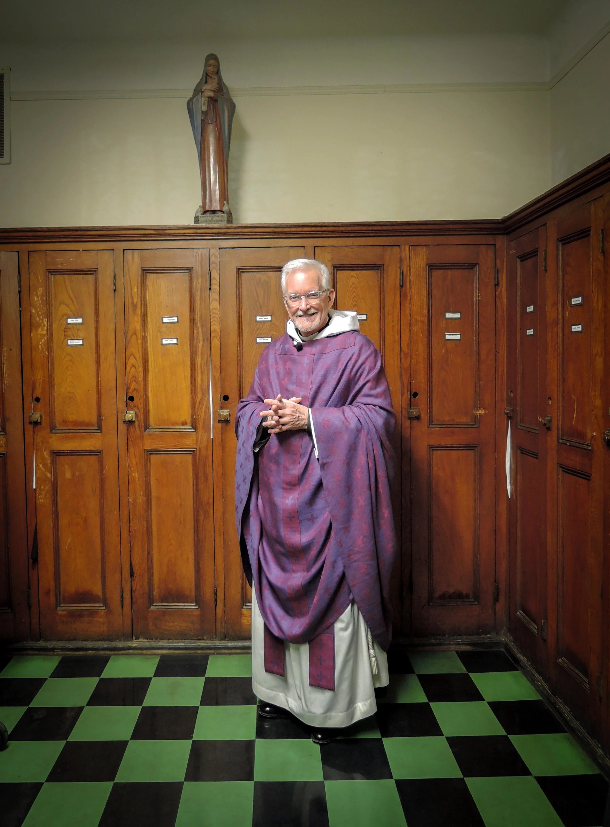Father Pace before the 7:00 AM Mass. 