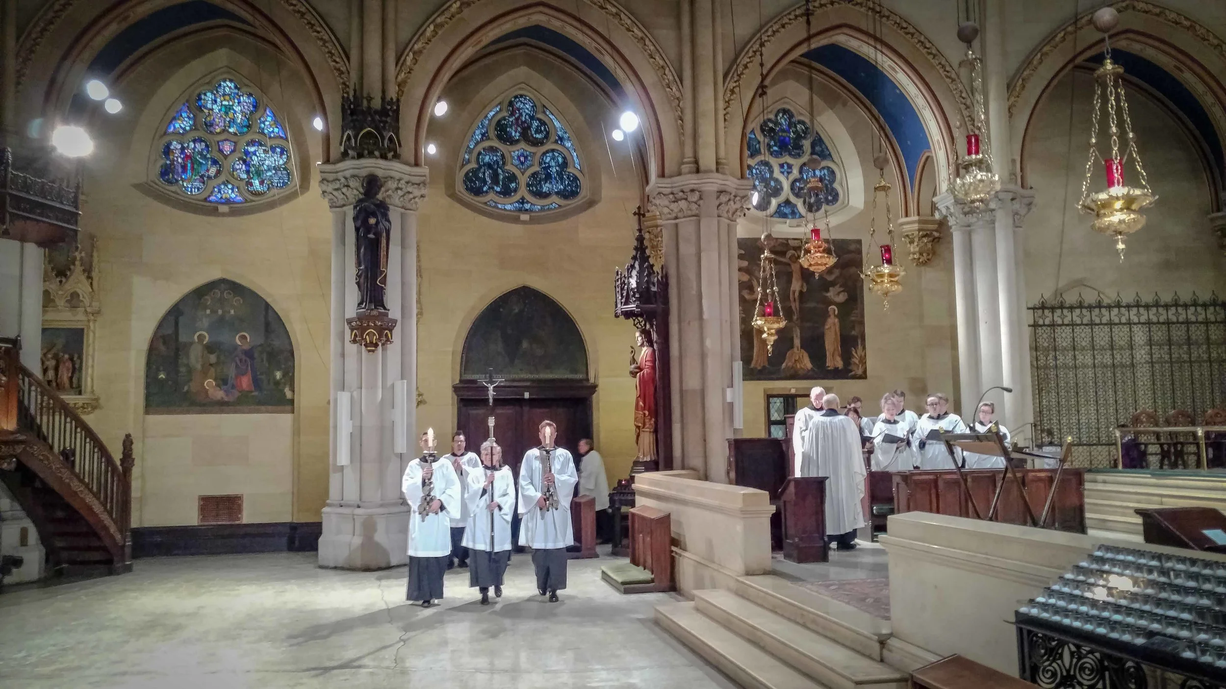 At the entrance. During Lent the choir sings from the chancel on all but the Fourth Sunday. 
