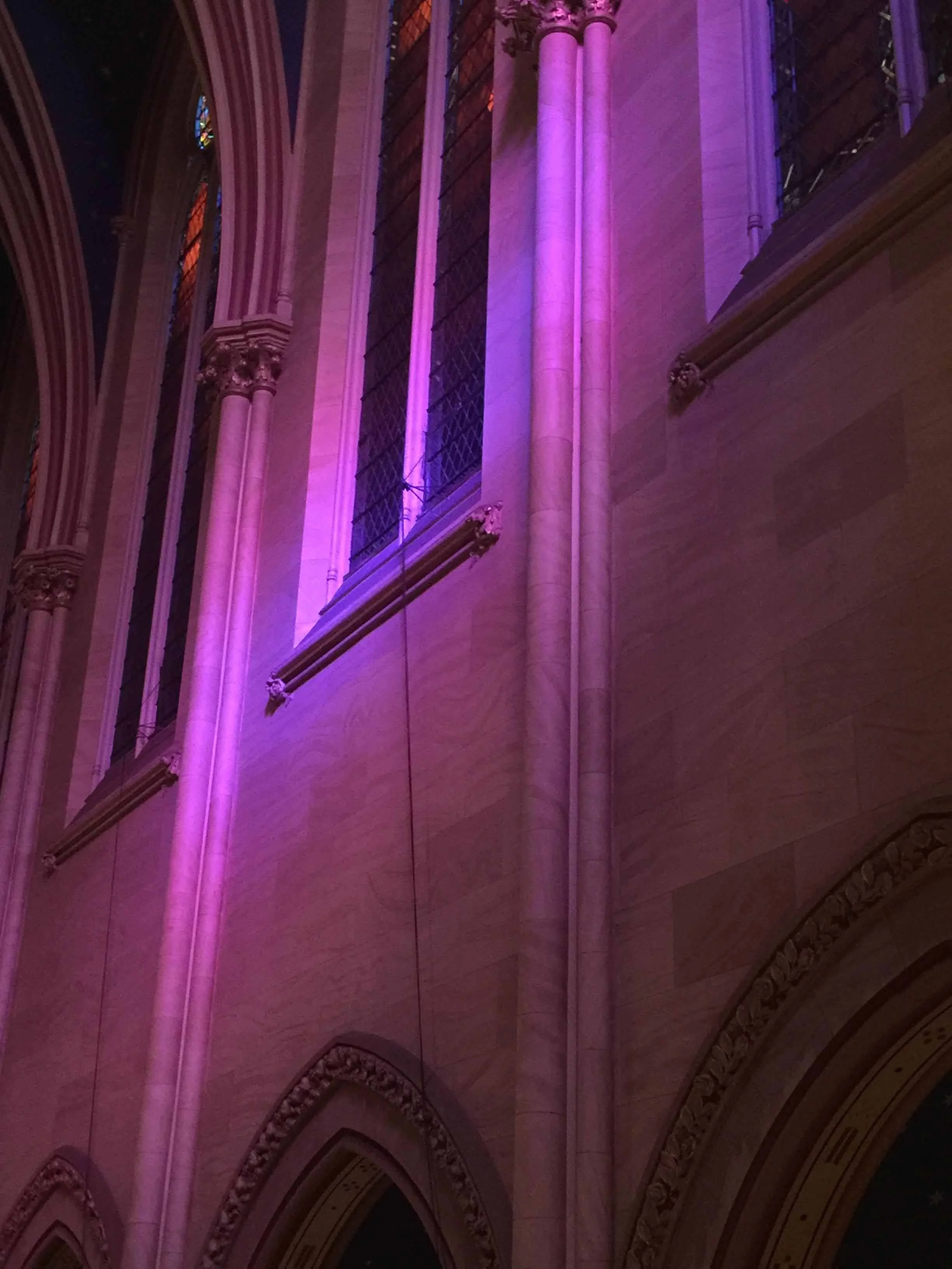 Beautiful color is reflected when the sun shines through the rose window, all too briefly, in the afternoon. 