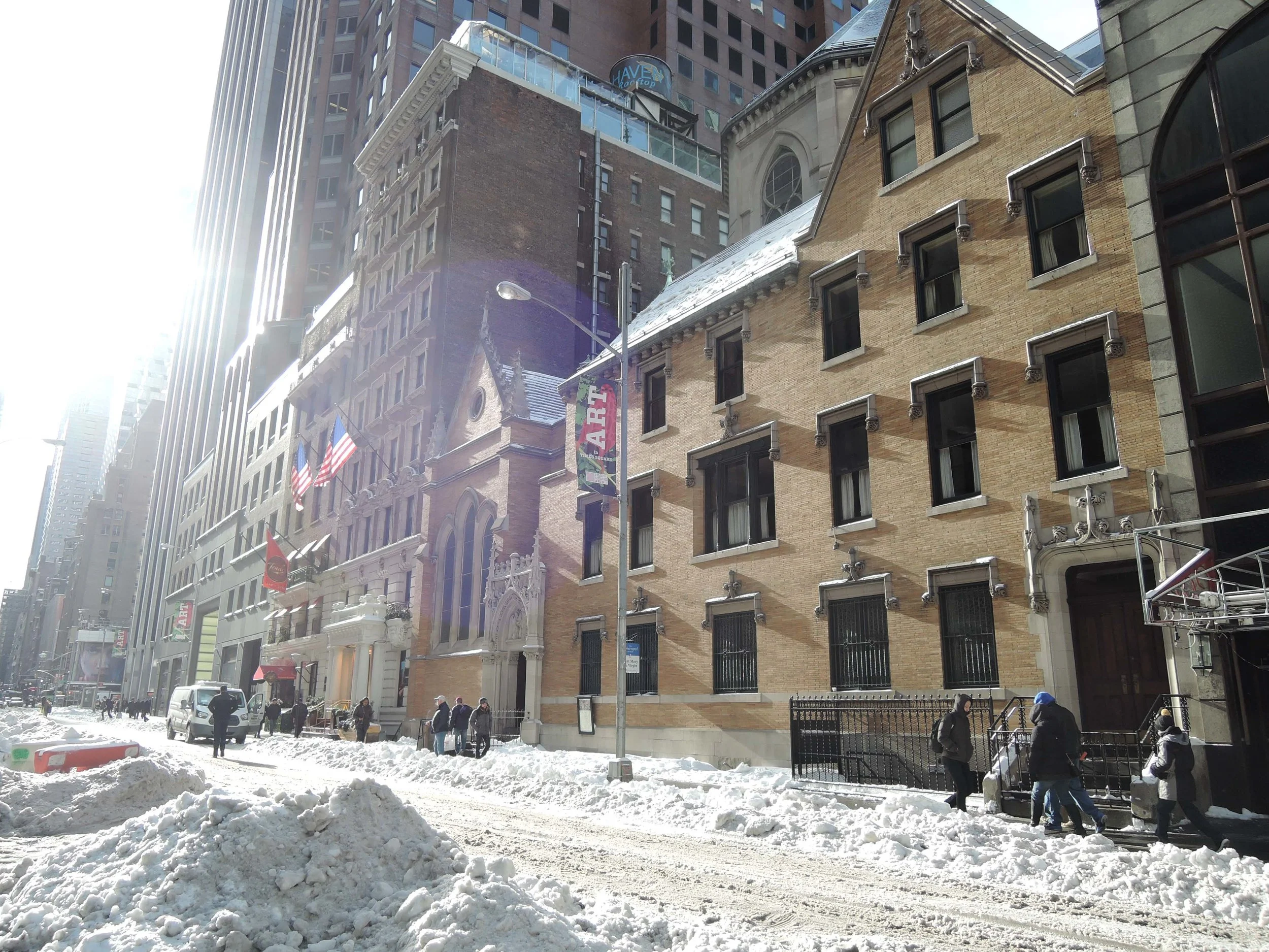 A snowy Forty-seventh Street after the storm