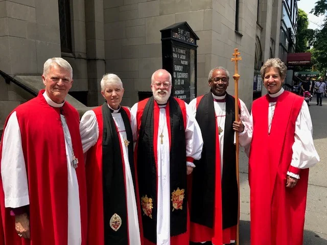 (L. to R.) The Most Reverend Frank T. Griswold, The Rt. Reverend Mary Glasspool, The Rt. Reverend Andrew M. L. Dietsche, The Most Reverend Michael Curry and The Most Reverend Katharine Jefferts Schori after the funeral of the Reverend Canon Carlson Gerdau