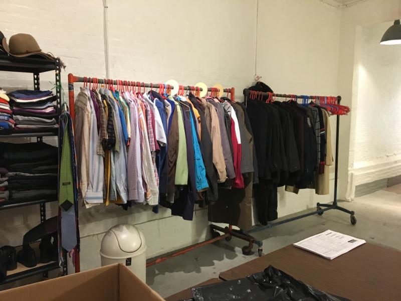 Donated clothing in the clothes closet in the Mission House
