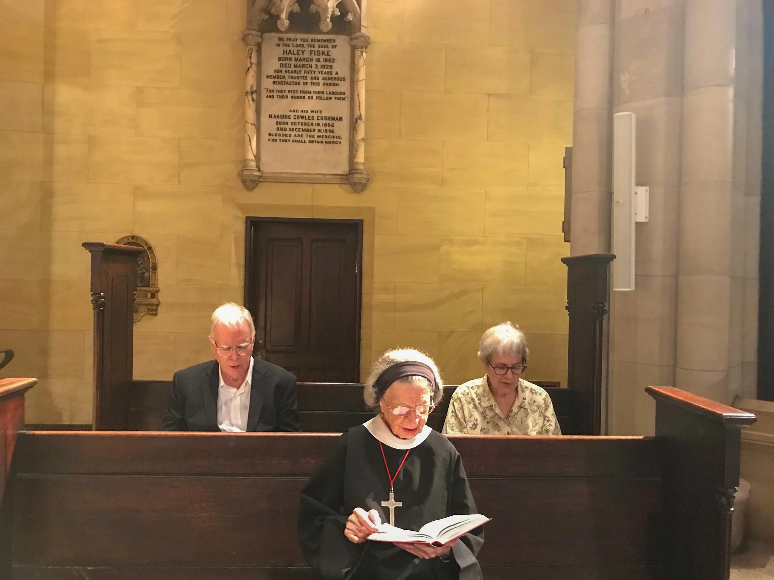 Colin Sanderson, Sister Laura Katharine, and Gypsy da Silva at Morning Prayer