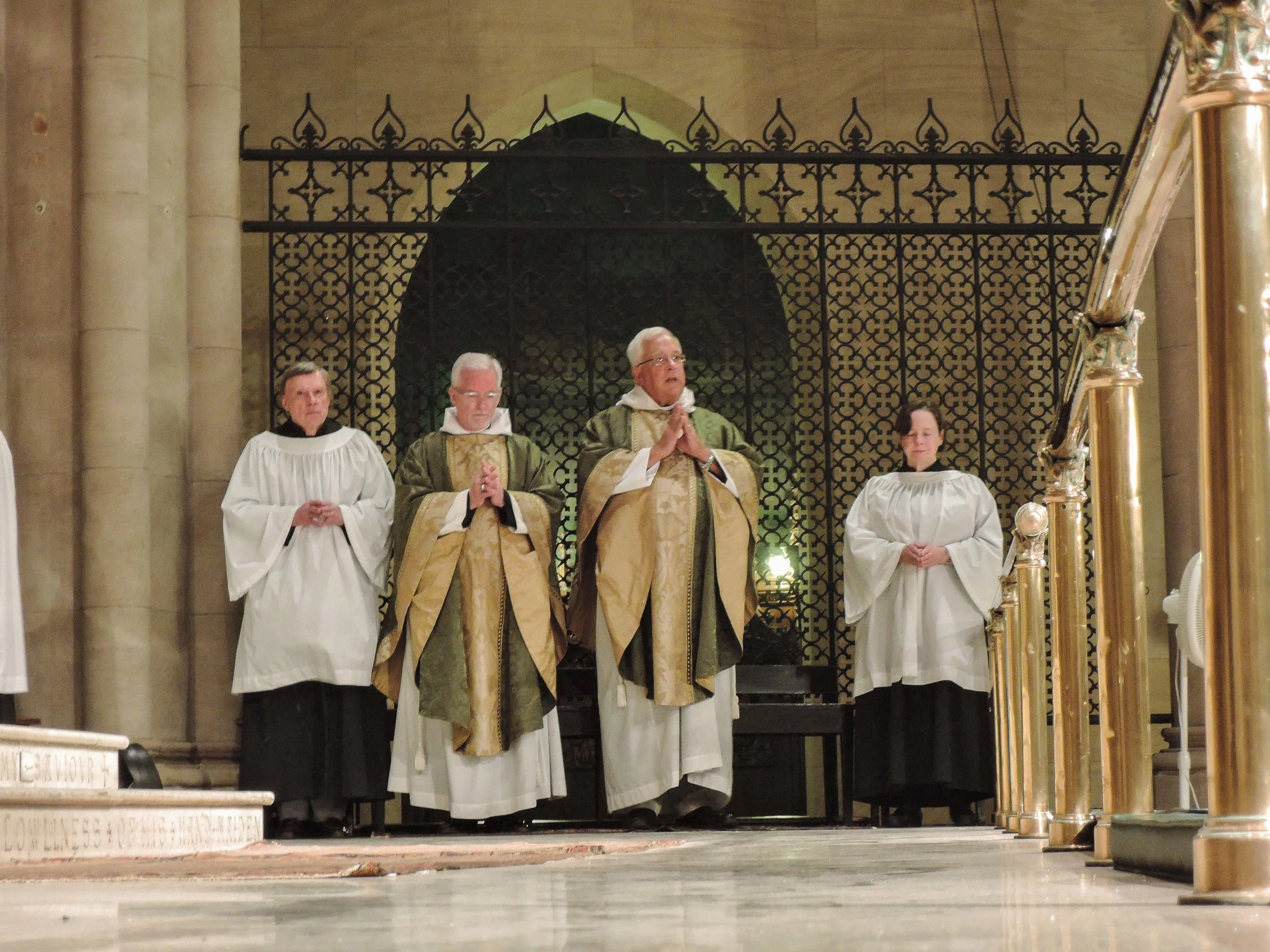 Robin Landis (L), Fr. Jim Pace, Fr. Pete Powell, Marie Postlewate